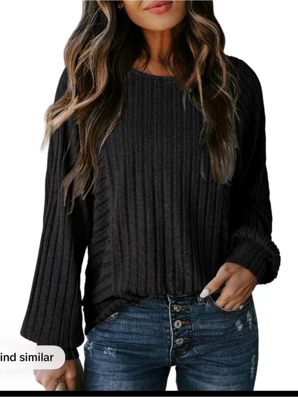 Black Ribbed Knit Crewneck Sweater